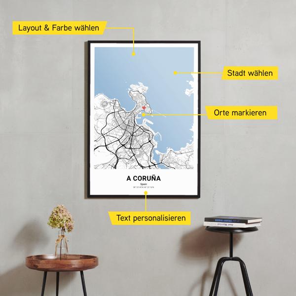 Stadtkarte von A Coruña erstellt auf Cartida