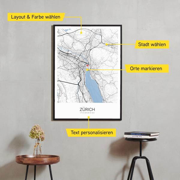 Stadtkarte von Zürich erstellt auf Cartida