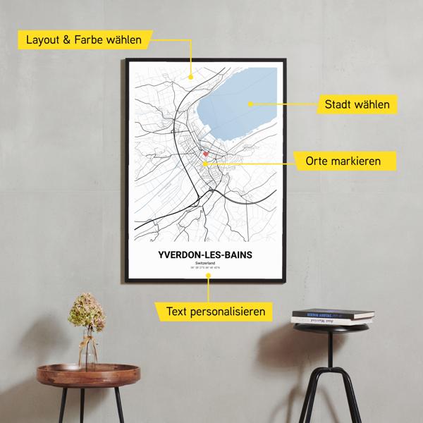 Stadtkarte von Yverdon-les-Bains erstellt auf Cartida