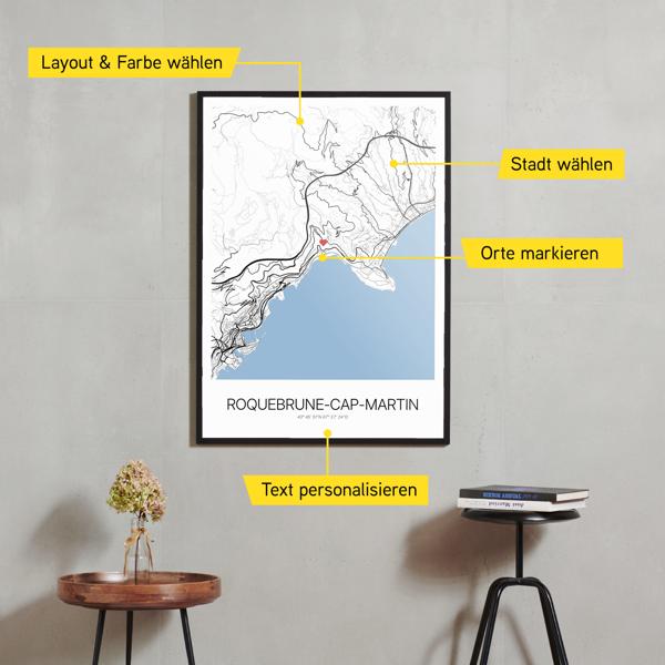 Stadtkarte von Roquebrune-Cap-Martin erstellt auf Cartida
