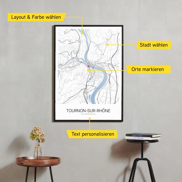 Stadtkarte von Tournon-sur-Rhône erstellt auf Cartida