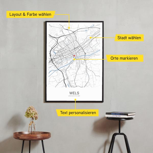 Stadtkarte von Wels erstellt auf Cartida