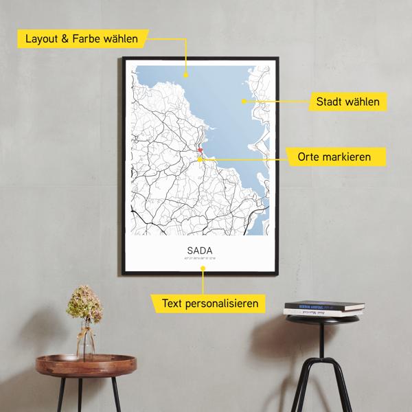 Stadtkarte von Sada erstellt auf Cartida