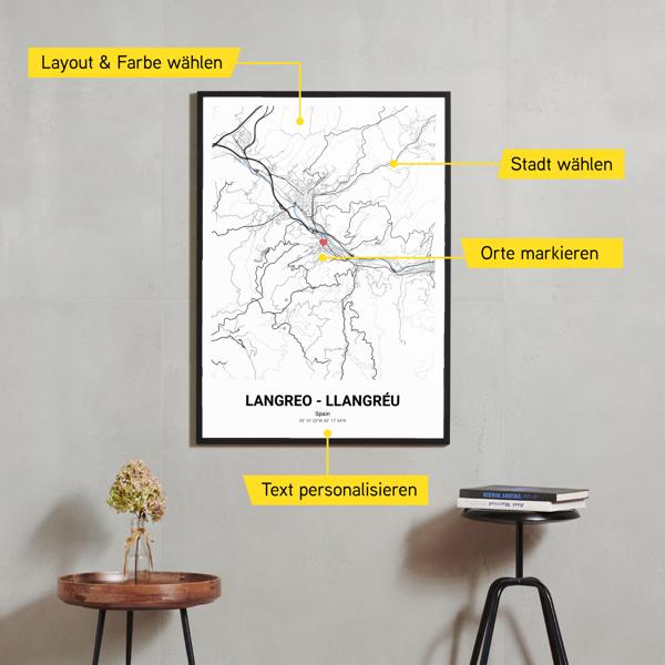 Stadtkarte von Langreo - Llangréu erstellt auf Cartida