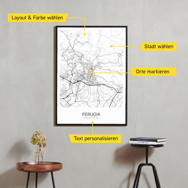 Stadtkarte von Perugia erstellt auf Cartida