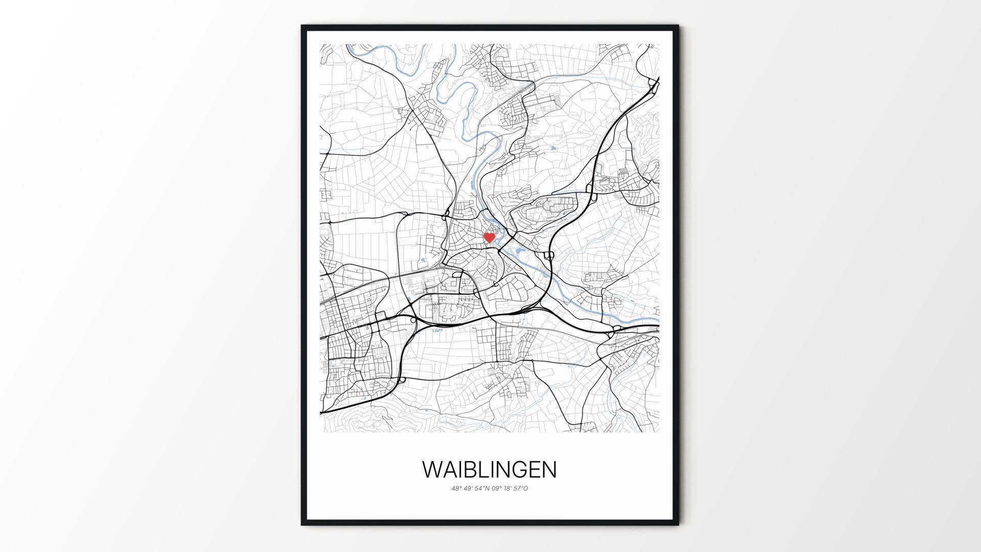 Waiblingen Map Cartida - Poster von Waiblingen